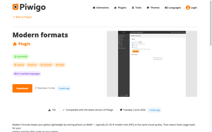 Piwigo - Modern formats plugin